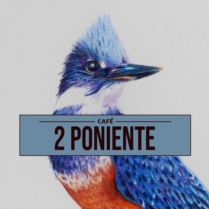 Café 2 Poniente - logotipo con ilustración de martín pescador